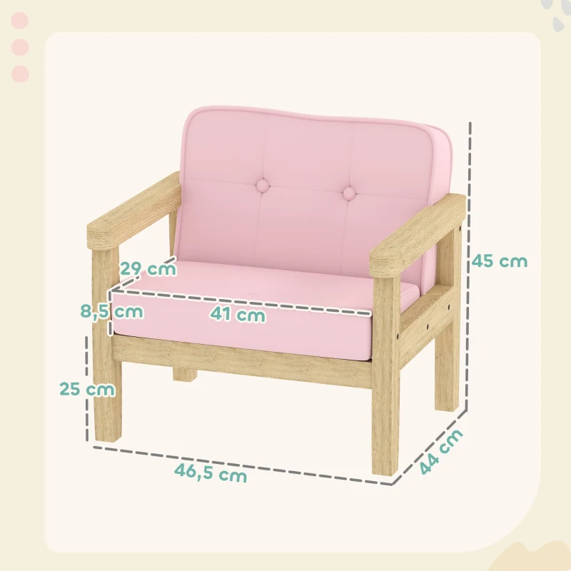 AIYAPLAY kinderfauteuil met ribstof-look, massieve houten poten, schuimstoel voor kinderkamer en speelkamer, 46,5 x 44 x 45 cm, voor kinderen 3-8 jaar Roze