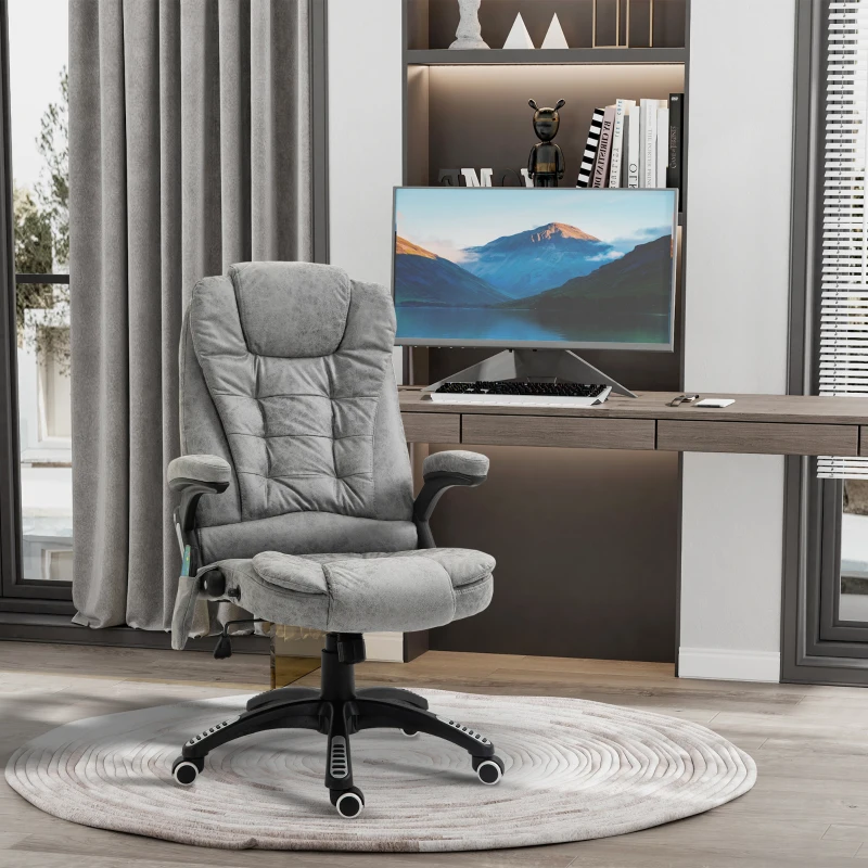Vinsetto Directiestoel met Massage- & Verwarmingsfunctie, Ergonomisch, Verstelbaar, tot 120kg, Grijs(m-2)