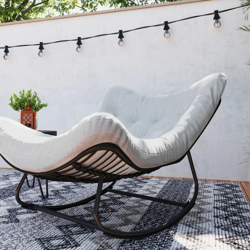Outsunny Rattan Schommelstoel Tuinbank met Stalen Frame en Kussen Schommelbank 98 x 111 x 74 cm Grijs