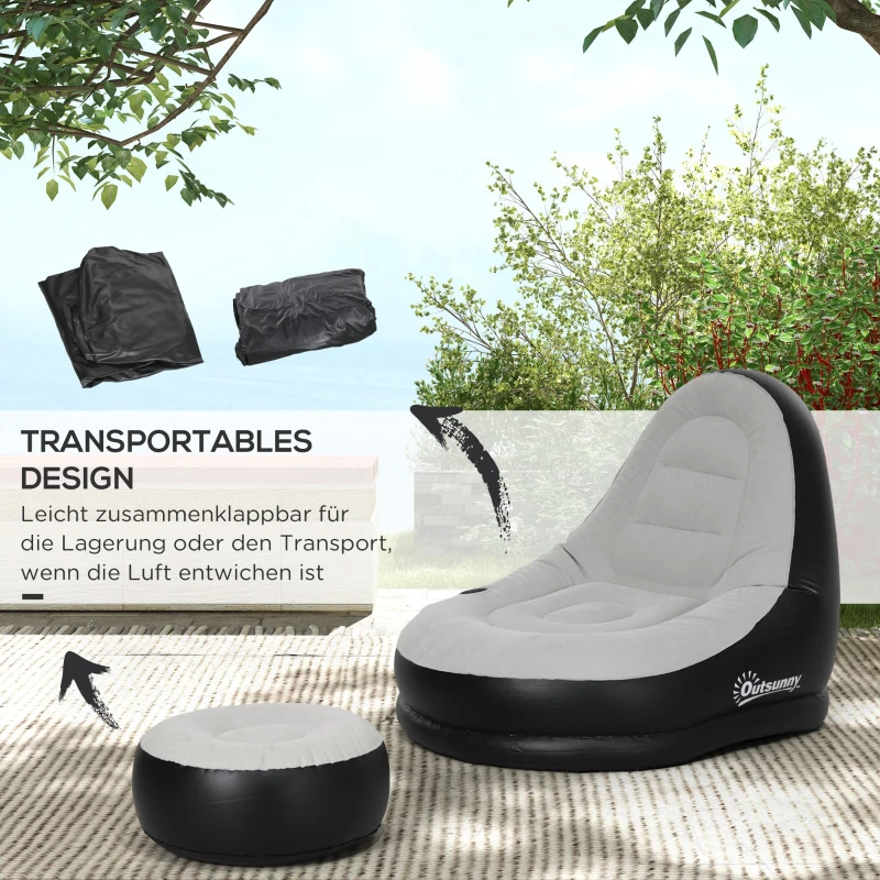 Outsunny Opblaasbare Stoel Luchtstoel Buitensofa, 125 x 100 x 87cm, Grijs + Zwart