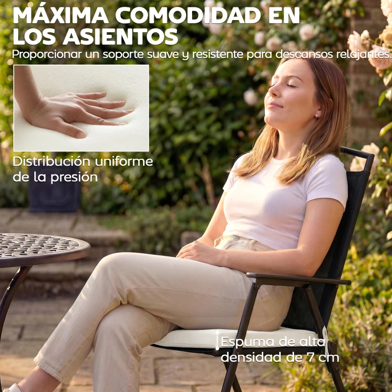 Outsunny Juego de Cojines para Sillas de Comedor 46x42x7 cm 6 Piezas con Funda Lavable y Lazos, Impermeable y Anti-UV Crema