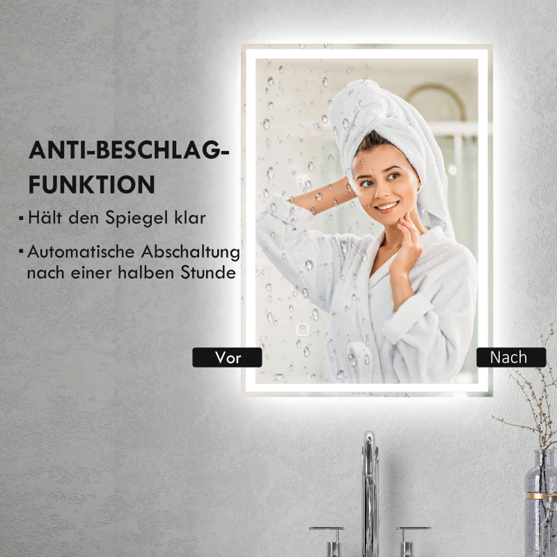 HOMCOM Badkamerspiegel met LED-verlichting en aanraakschakelaar, wit