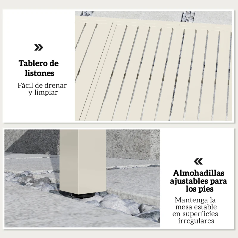 Outsunny Mesa de Jardín Extensible 150/225x85x75 cm Mesa de Comedor de Aluminio con Tablero de Listones para 6-8 Personas Blanco