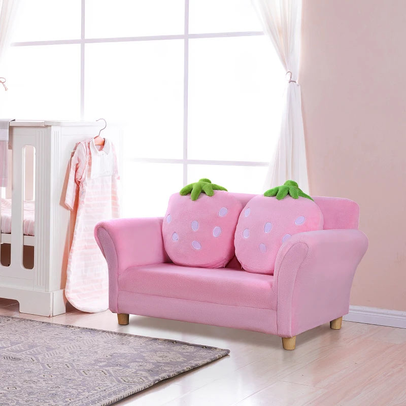 HOMCOM Kinderbank, kinderfauteuil, bank, bankstel, kinderkamer, tweezitsbank, aardbeienbank