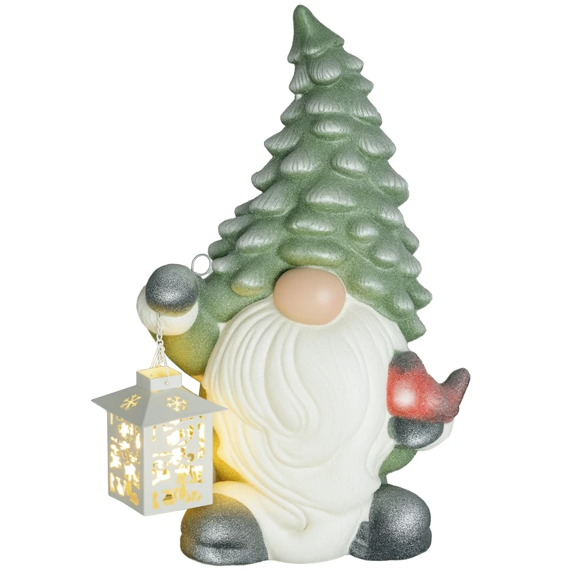 HOMCOM Kerstkabouter met Lantaarn, LED, op Batterijen, Weerbestendig, 28x21x42 cm