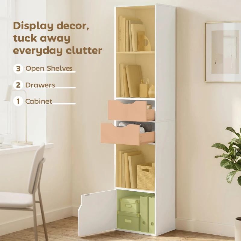 HOMCOM Bookcase with Drawers Adjustable Shelf Bookshelf with 2 Drawers and Cabinet 158 cm White