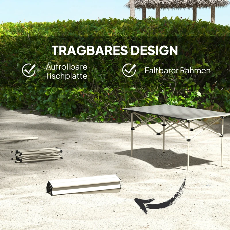 Outsunny Opvouwbare Campingtafel met Oprolbaar Tafelblad, Tuintafel van Aluminium voor 2 Personen, 95 x 55 cm, Khaki