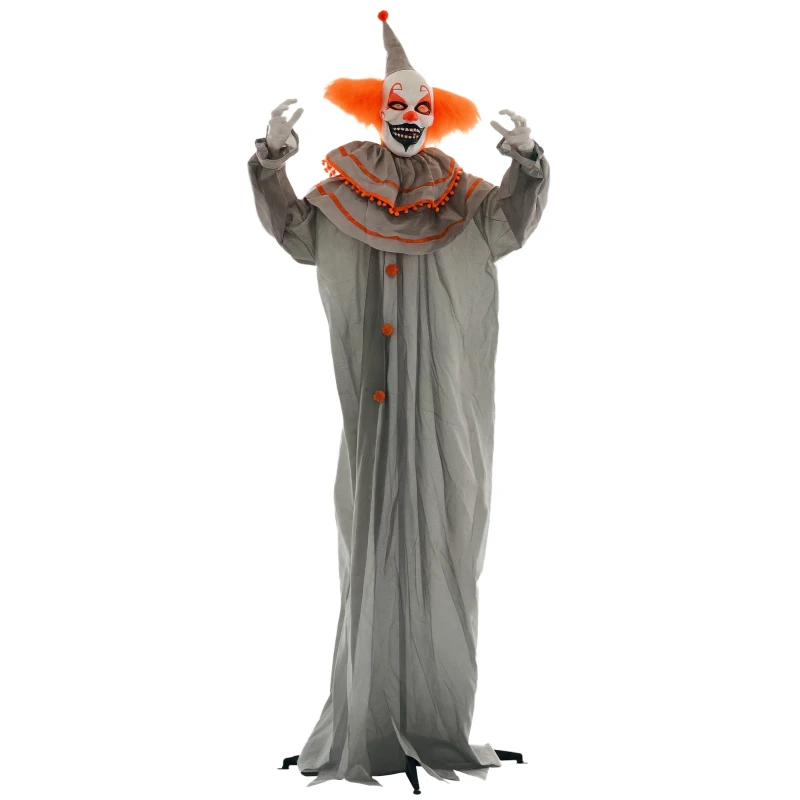 HOMCOM Halloween Decoratie Clown, Flexibele Armen, Geactiveerd door Aanraking/Geluiden, Lichtgevende Ogen