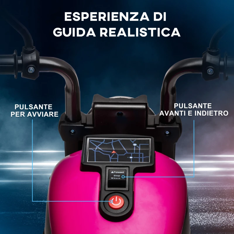 HOMCOM Moto Elettrica per Bambini 18-36 Mesi con Rotelle e Fanale, 76x42x57 cm, Rosa e Nero