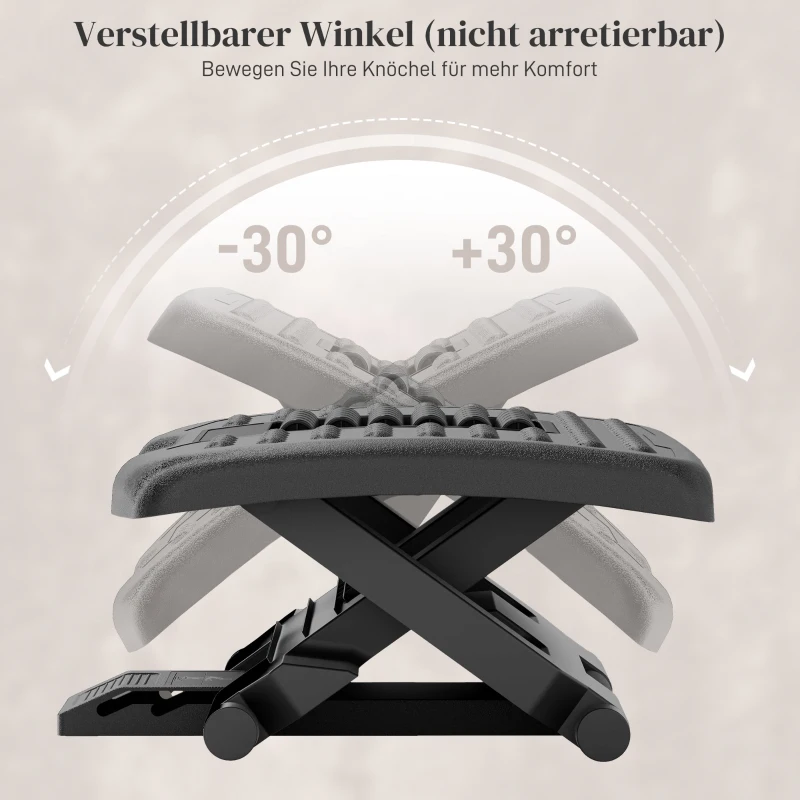 HOMCOM Ergonomische Voetensteun, Hoogteverstelbaar, Massage Oppervlak met Rollen, Zwart, 46 x 35 cm