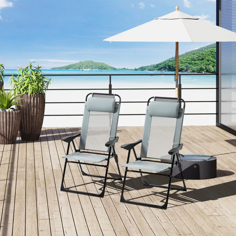 Outsunny 2-delige set inklapbare ligstoelen, weerbestendig, 5-voudig verstelbare rugleuning, metalen frame, grijs
