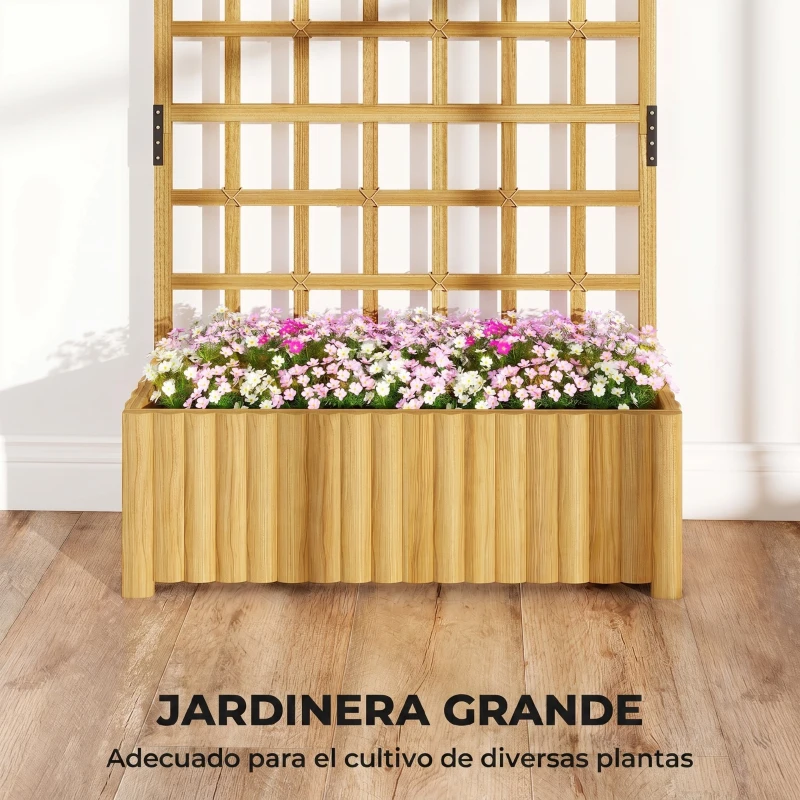Outsunny Jardinera con Enrejado de Madera con Drenaje para Cultivos Verduras Flores Hierbas 90x30x180 cm Natural