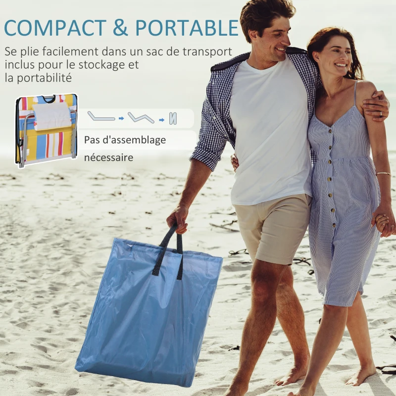 Outsunny Lot de 2 tapis de plage pliants avec dossier réglable 5 positions, appui-tête, tissu Oxford, sac de transport