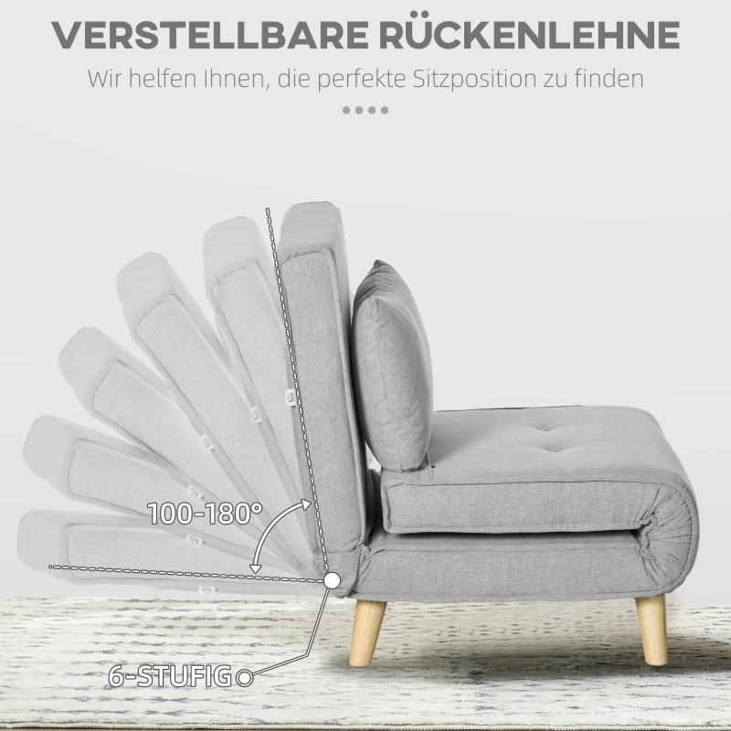 HOMCOM Slaapstoel, 6-staps Verstelbare Rugleuning, Linnenlook, tot 150 kg, Lichtgrijs(m-5)