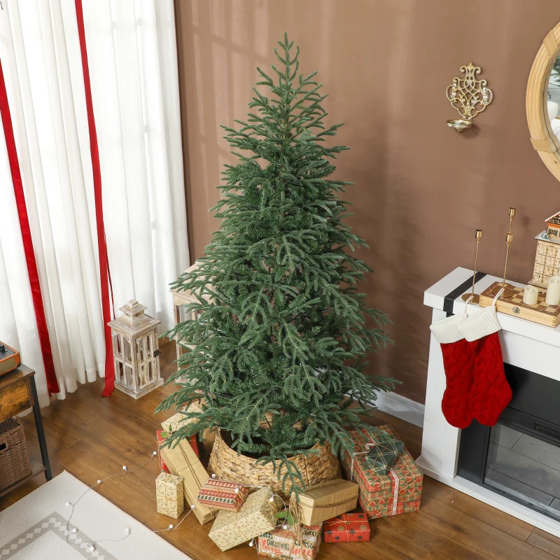 HOMCOM Albero di Natale Artificiale da 180 cm e Ignifugo con 1814 Rami Realistici, Base in Metallo Pieghevole
