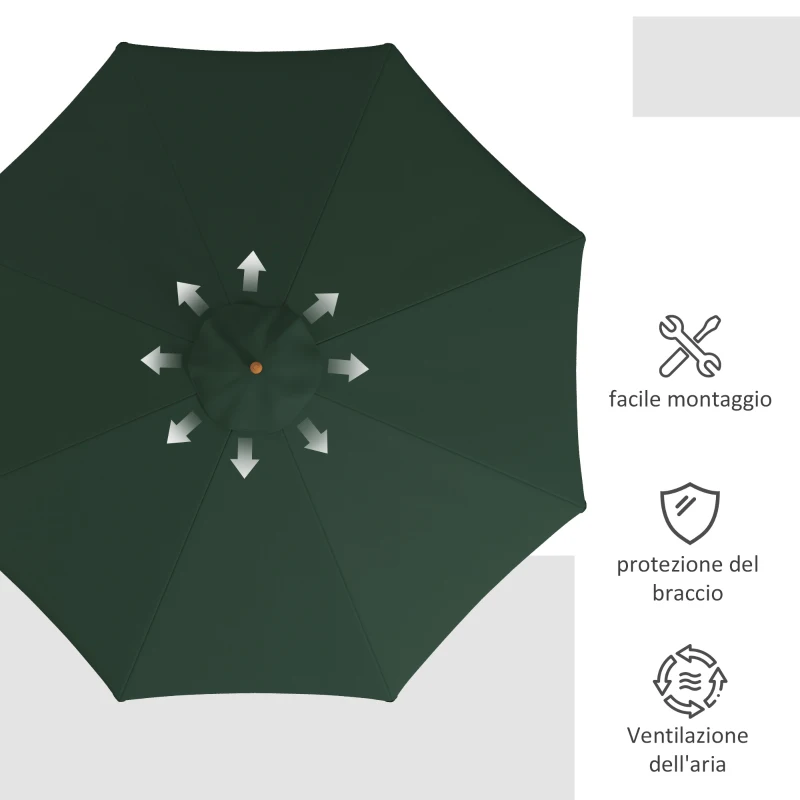 Outsunny Ombrellone da Giardino con Doppio Tettuccio, in Bambù e Poliestere, Ø325x250 cm, Verde