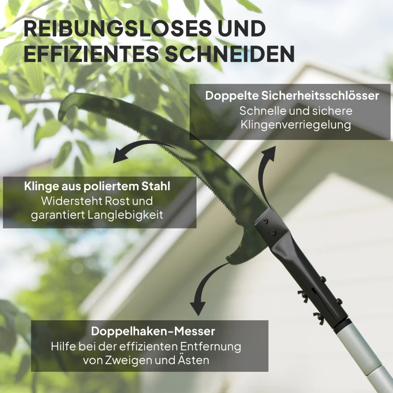 Outsunny Telescopische Takkenzaag 1,5–2,6 m met Vastzetmechanisme, Telescopische Handgreep, Antikleefmes Zwart