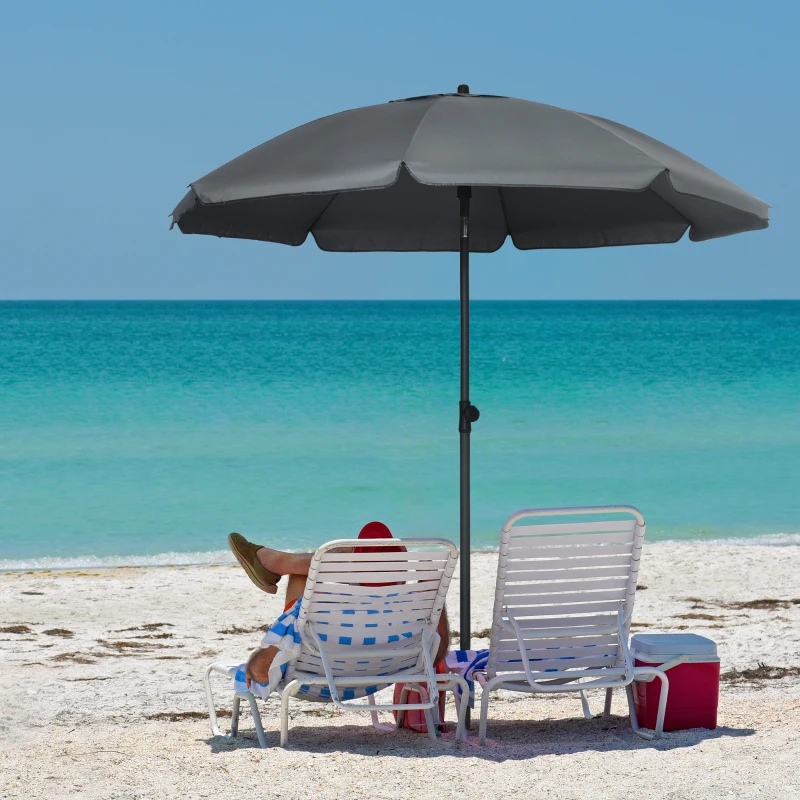 Outsunny Parasol de plage inclinable protection UV 50 + avec 8 baleines en fibre de verre  Ø 180 cm gris foncé