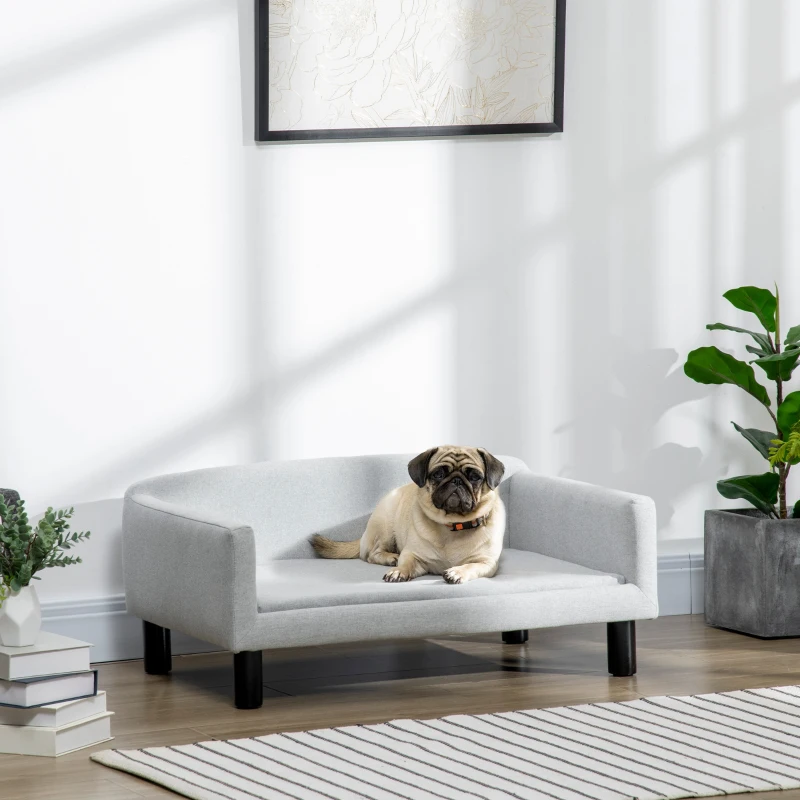 PawHut Sofá para Perros Medianos con Patas de Madera Cama para Mascotas Carga 20 kg 82x54x36 cm Gris