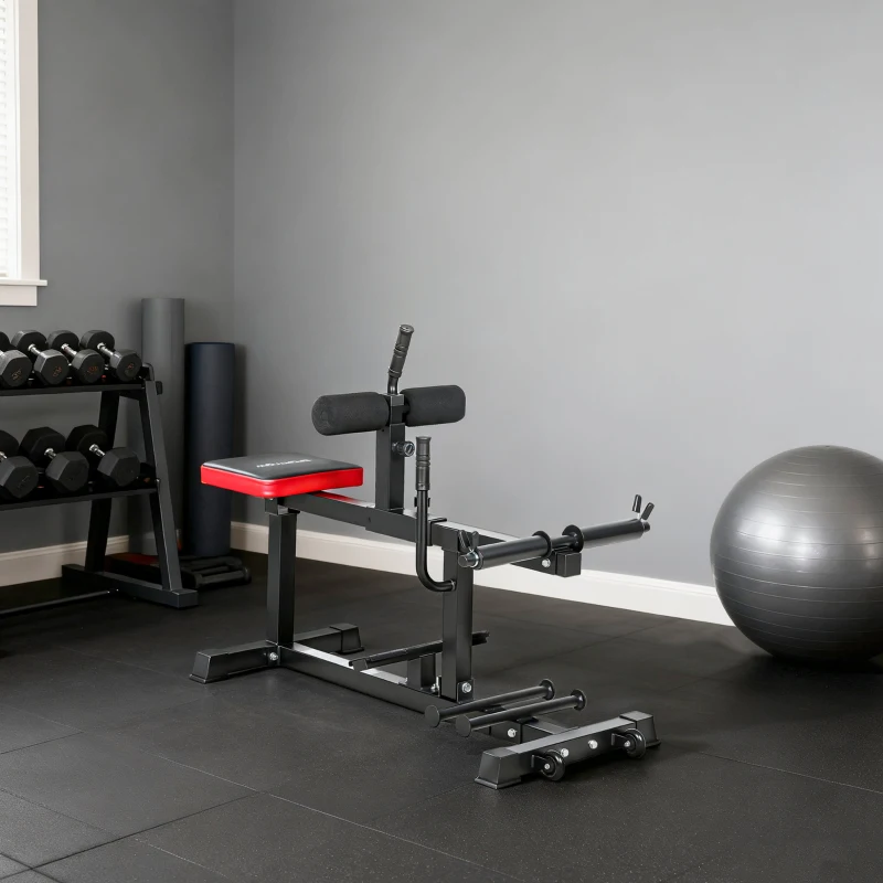 SPORTNOW Beentrainingsbank, Kuithefmachine, met Wielen, Sportuitrusting voor Fitnessoefeningen Thuis, Staal, Zwart(m-8)