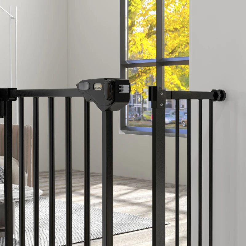 PawHut Veiligheidshek voor Honden, Afscheidingshek, Huisdierenbeschermend Gitter, Metaal, Kunststof, 74-80/87-94 cm, Zwart