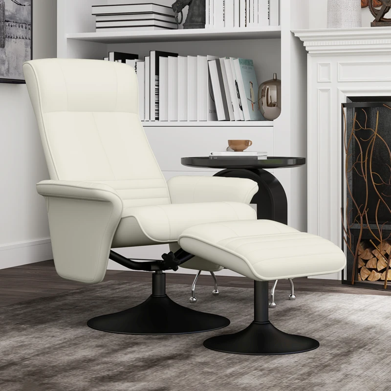 HOMCOM Relaxfauteuil, tv-fauteuil met hocker, draaibaar, ergonomisch, microvezel-look, tot 150 kg, Cremewit