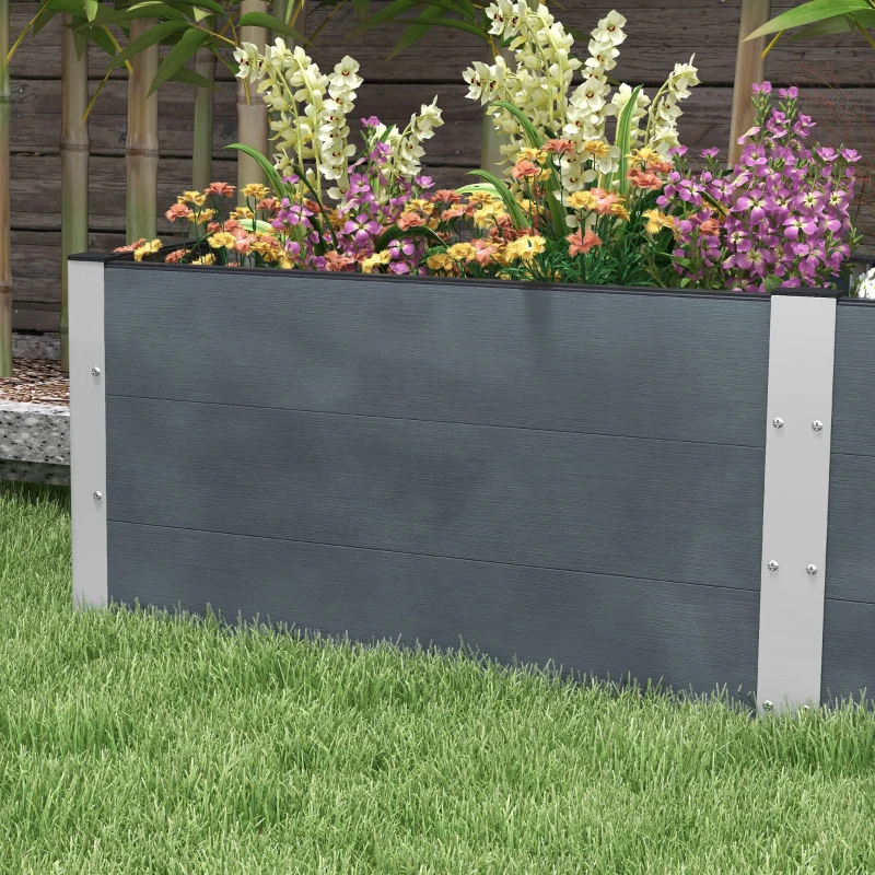 Outsunny Hoge plantenbak met open bodem, hoge zijkanten, weerbestendig, aluminium frame, 200 x 50 x 56 cm, Grijs