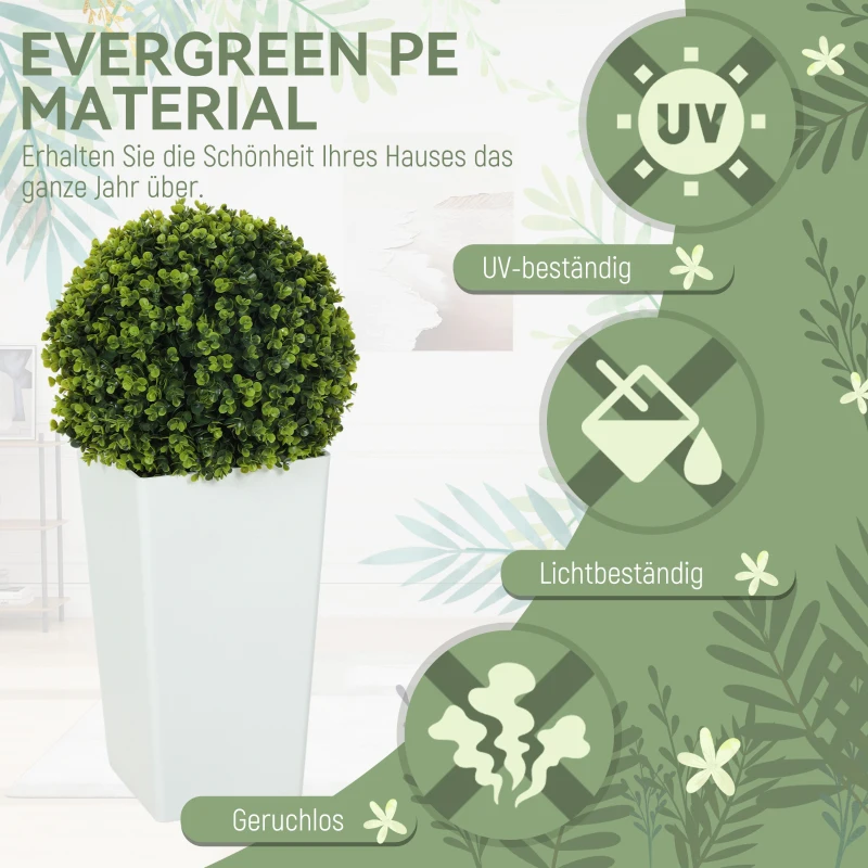 HOMCOM Set van 2 kunstmatige eucalyptusbollen 65 cm kunstplant met UV-bescherming, 330 bladeren in pot, groen