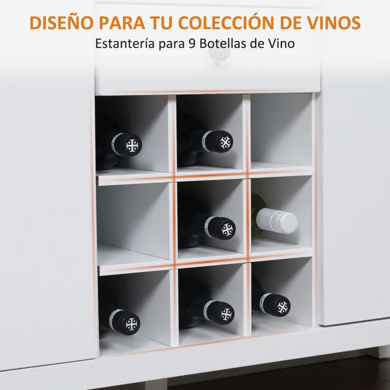 HOMCOM Aparador de Cocina Moderno con Cajones y Botellero Mueble Auxiliar para Comedor Salón 110x35x75 cm Blanco