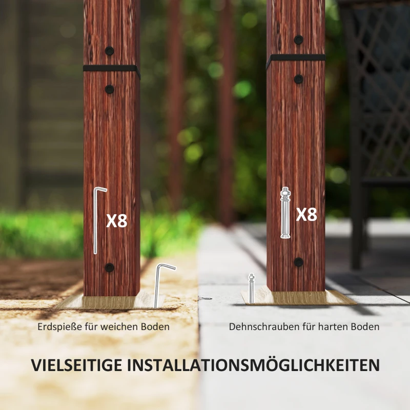 Outsunny 3 x 3 m Tuin-Pergola, Verstelbaar Terrasdak, Aluminium Frame, UPF30+ Zonbescherming, Natuurlijk Hout