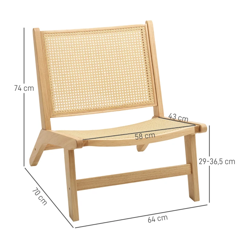 HOMCOM Rotanstoel, Leesstoel, Houten Frame, Brede Zitting, 64 x 70 x 74 cm, Natuurhout