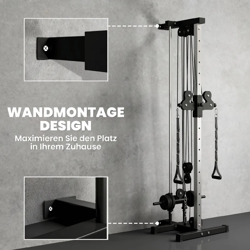 SPORTNOW Verstelbare Krachtstation 25-165 cm met Dual-Pulley-Systemen en Adapters 62 x 60 x 200 cm Zwart