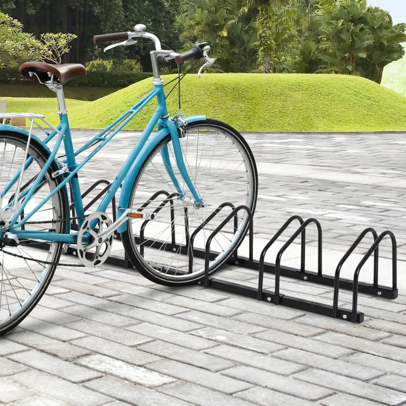 HOMCOM Fietsenstandaard voor 6 Fietsen, Weerbestendig, Wand- of Vloermontage, Staal, 179 x 33 x 27 cm