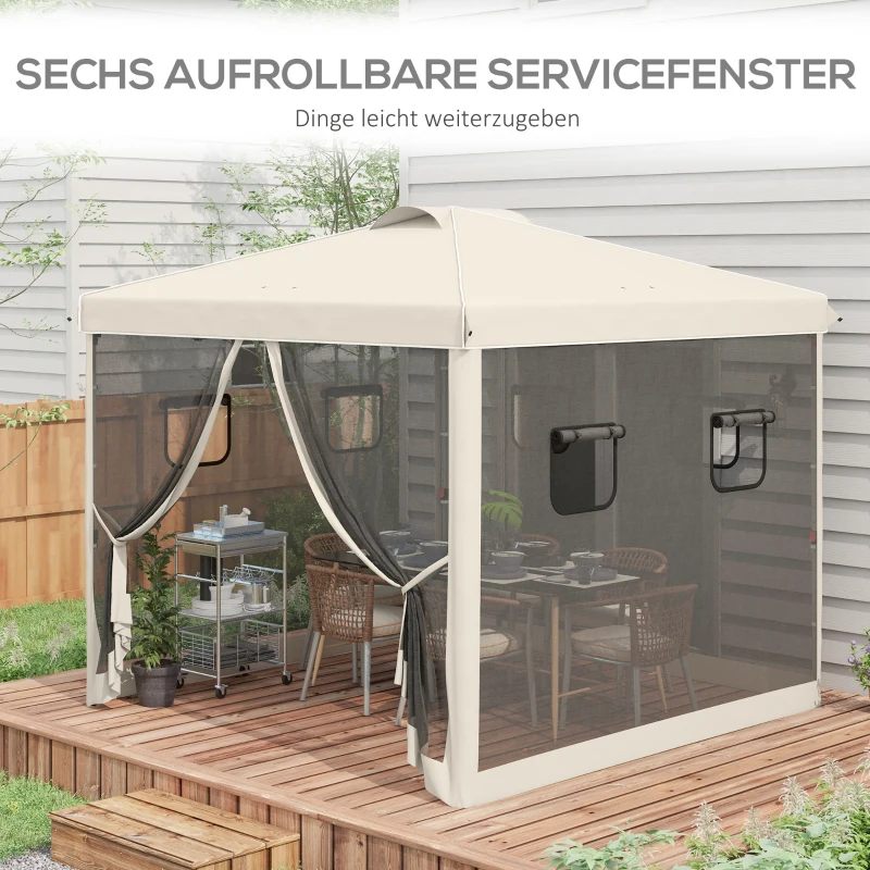 Outsunny Opvouwbare paviljoen met verstelbare hoogte, netgordijnen, draagtas, metalen frame, 3 x 3 x 3 m, Beige