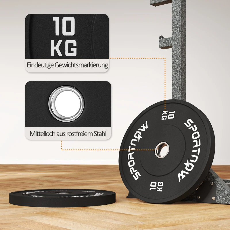 SPORTNOW Set Halterschijven, 2 x 10 kg, Olympische Standaard, Rubber, Geluidsarm, Zwart