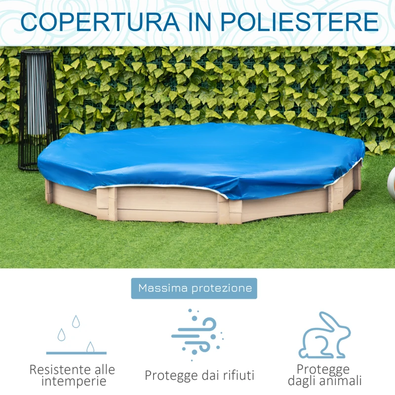 Outsunny Sabbiera per Bambini con Sedili e Copertura, Età 3-8 Anni, 139.5x139.5x21.5cm, Colore Legno