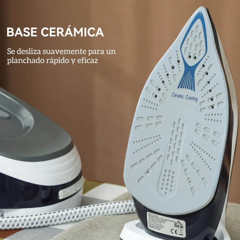 HOMCOM Centro de Planchado 2600W 100 g/min 8 Bares Función ECO Suela de Cerámica Sistema Antical Depósito Extraíble 1,5 L Azul