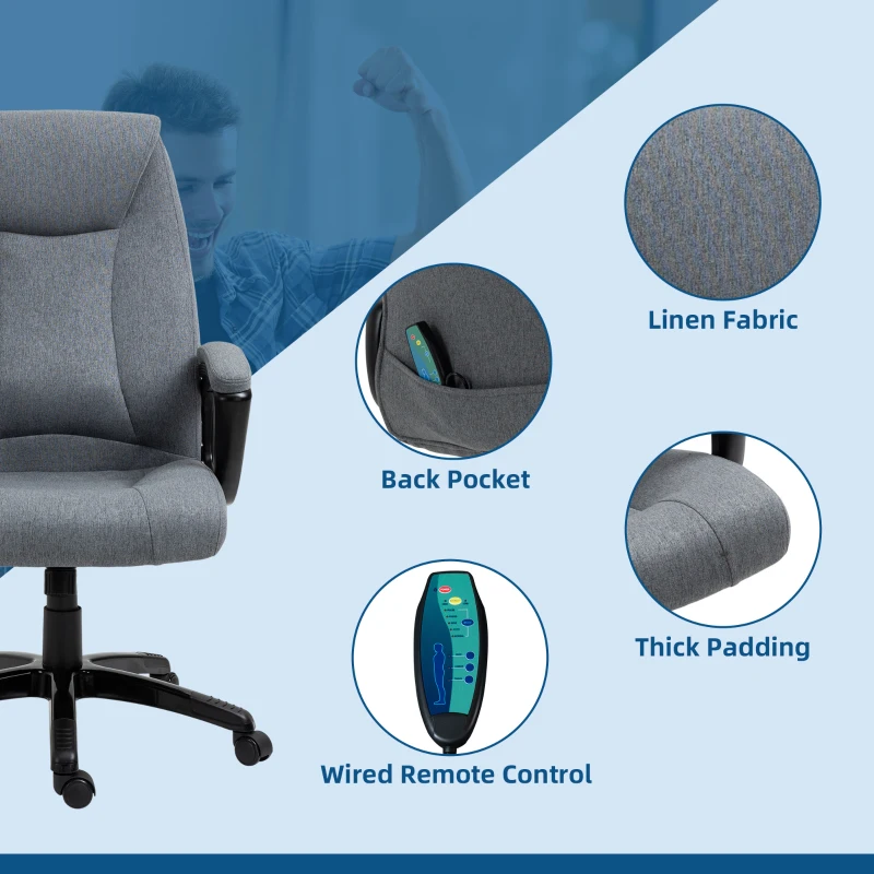 Vinsetto Bürostuhl massage, höhenverstellbarer Chefsessel, Gamingstuhl mit Massagefunktion, ergonomischer Drehstuhl, Massage Sessel, Grau, 70 x 66 x 109-117 cm
