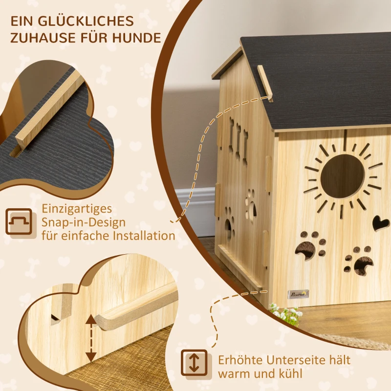 PawHut hondenhok, met ventilatieopeningen, weerbestendig, houtmateriaal, zwart+houtverf, 69 x 50 x 58,5 cm(m-6)