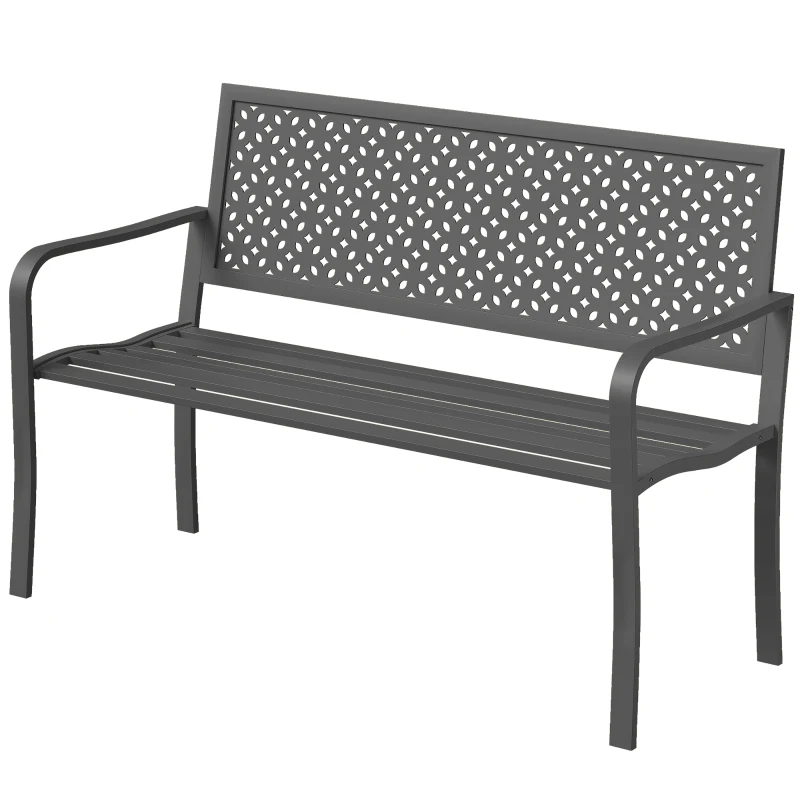 Outsunny Tuinbank 2-zits Metalen Weerbestendige Outdoor Bank met Roestbestendige Rugleuning, Geometrisch tot 240 kg