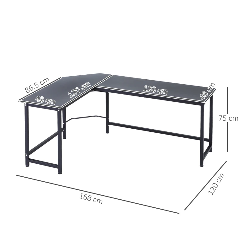 Vinsetto Mesa de Ordenador Escritorio PC Oficina Hogar Mesa Esquinera de Forma L 168x120x75cm Marco Metal