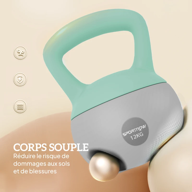 SPORTNOW Kettlebell 12 kg haltère avec poignée antidérapante pour fitness musculation cardio, 21 x 21 x 30 cm, gris et vert
