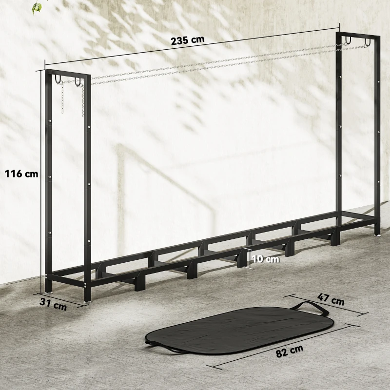 Outsunny Legnaia da 0.8m³ Regolabile con Telo Impermeabile e Catene in Acciaio, 235x31x116 cm, Nero