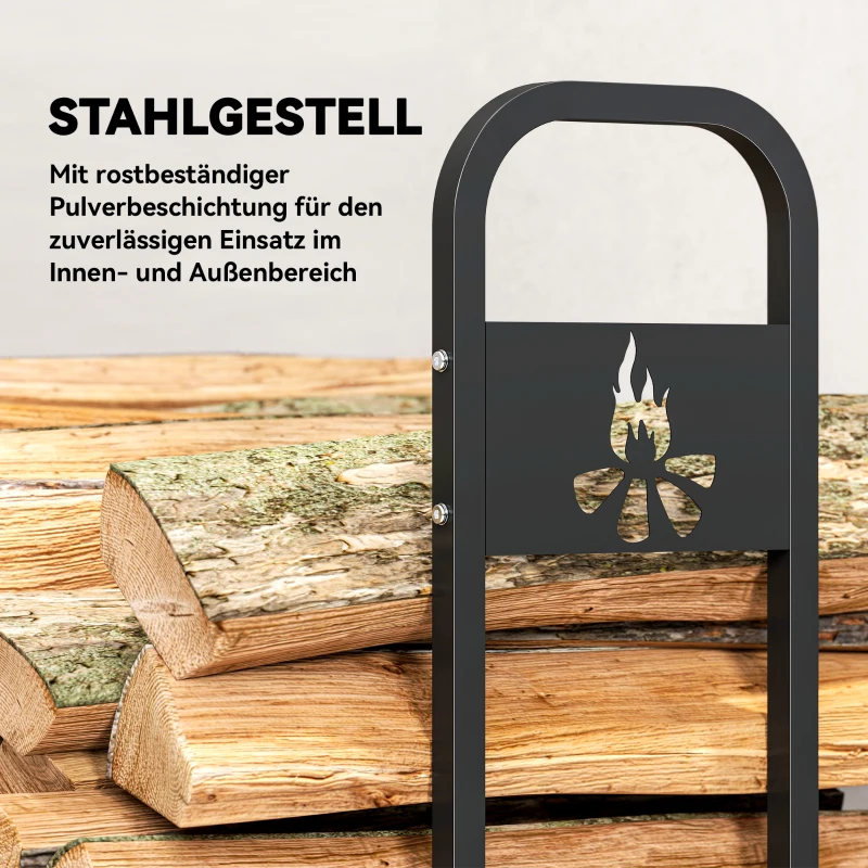 Outsunny Haardhoutrek Metaal 199 x 30 x 121 cm Brandhoutrek 0,6m³ met waterdichte hoes tot 300kg