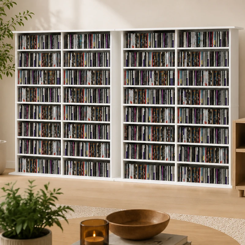 HOMCOM Mediarek, 8 niveaus, dvd-rek met 12 verstelbare planken, 16 vakken, voor 720 cd's, wit