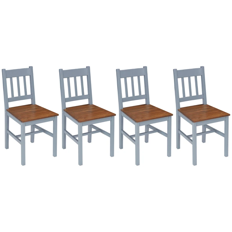 HOMCOM Dining Chairs Set of 4, Kitchen Chair with Slat Back, Pine Wood Structure for Living Room and Dining Room, Grey