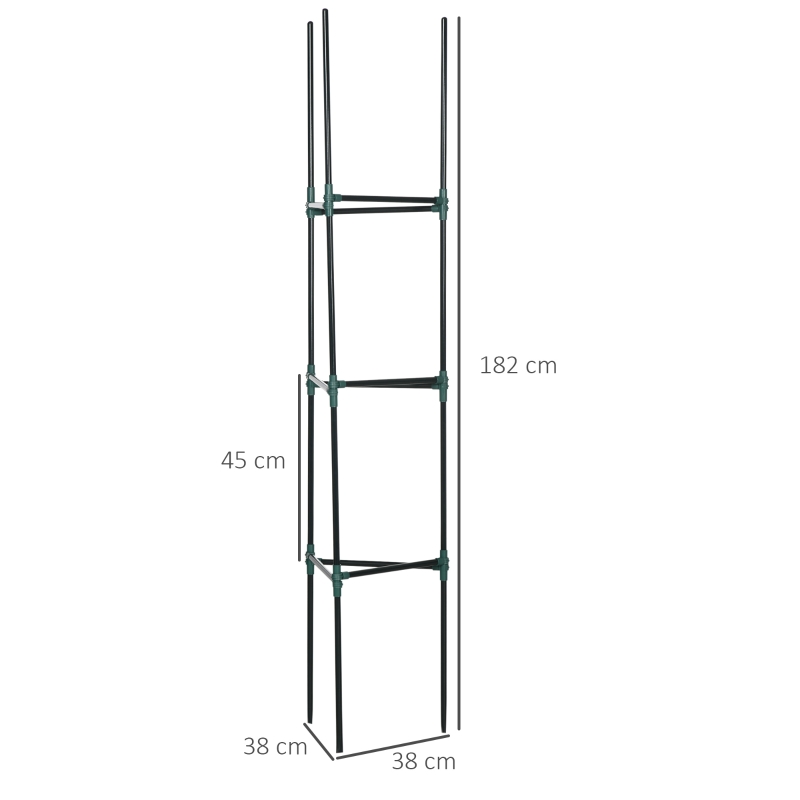 Outsunny latwerk, set van 3 stuks, plantenhouder, steunpalen voor tuinplanten, tomatenkooi voor klimplanten, staal, groen, 38 x 38 x 182 cm