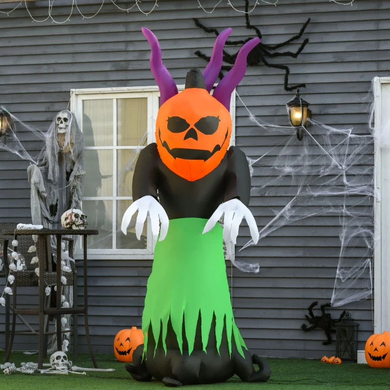 HOMCOM Fantasma Gonfiabile Halloween, Decorazione da Giardino Halloween Impermeabile e Autogonfiabile con Picchetti e Funi 120x90x240cm