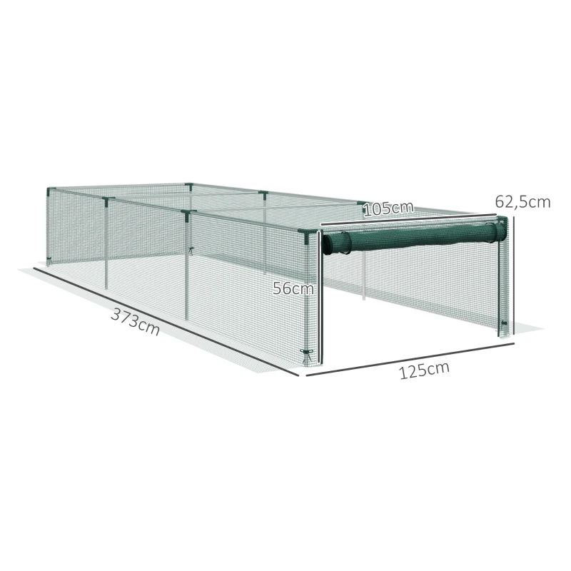 Outsunny 1,25 x 3,73 m Tuinnet, Plantenbeschermingstent met Ritssluiting, Insectenwerend Net, Staal, Groen