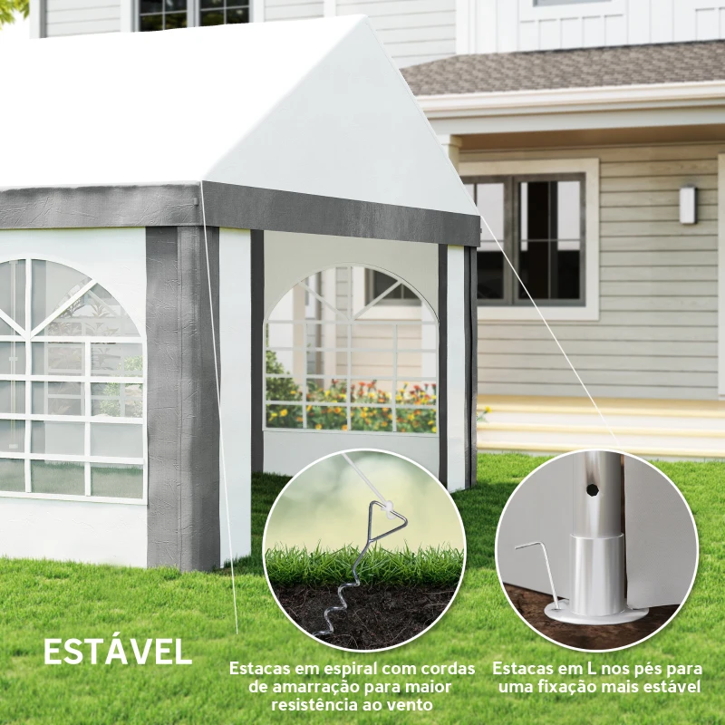 Outsunny Tenda para Festa 4x8 m Tenda de Jardim com Paredes Removíveis Portas e Janelas Anti-UV para Casamento e Eventos Cinzento